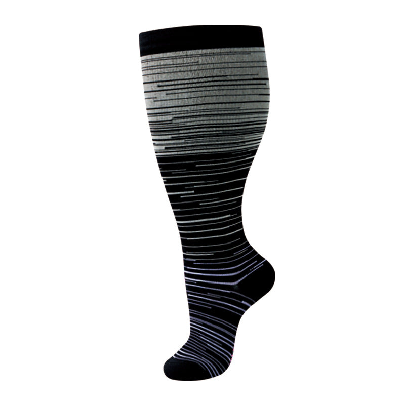 Plus Size Compression Socks Black Stripes